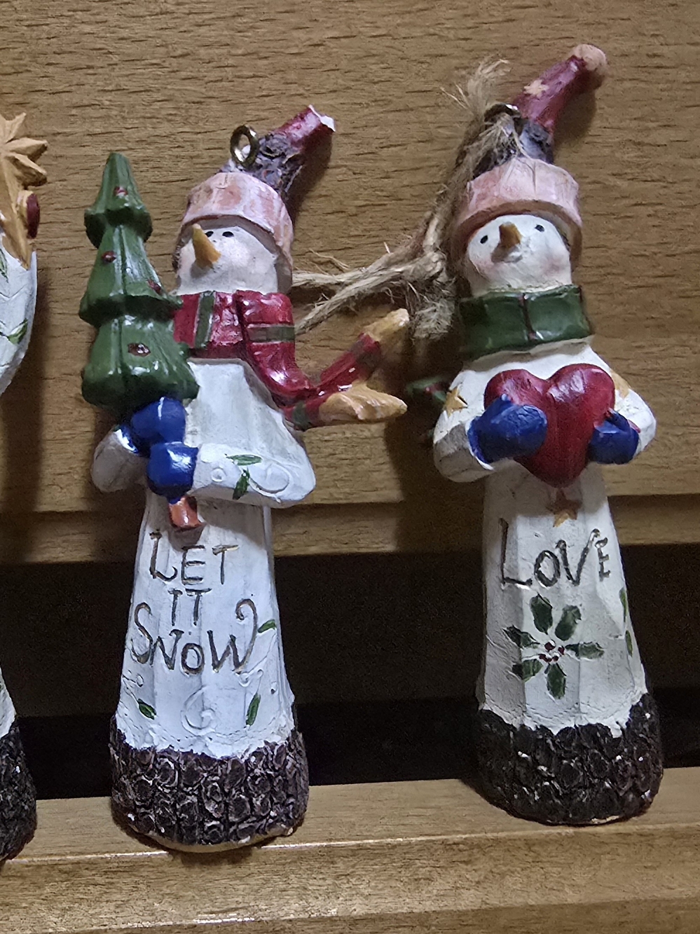 Vintage "Joy, Let It Snow, Love, Peace" Snowman Ornaments - Set of 4